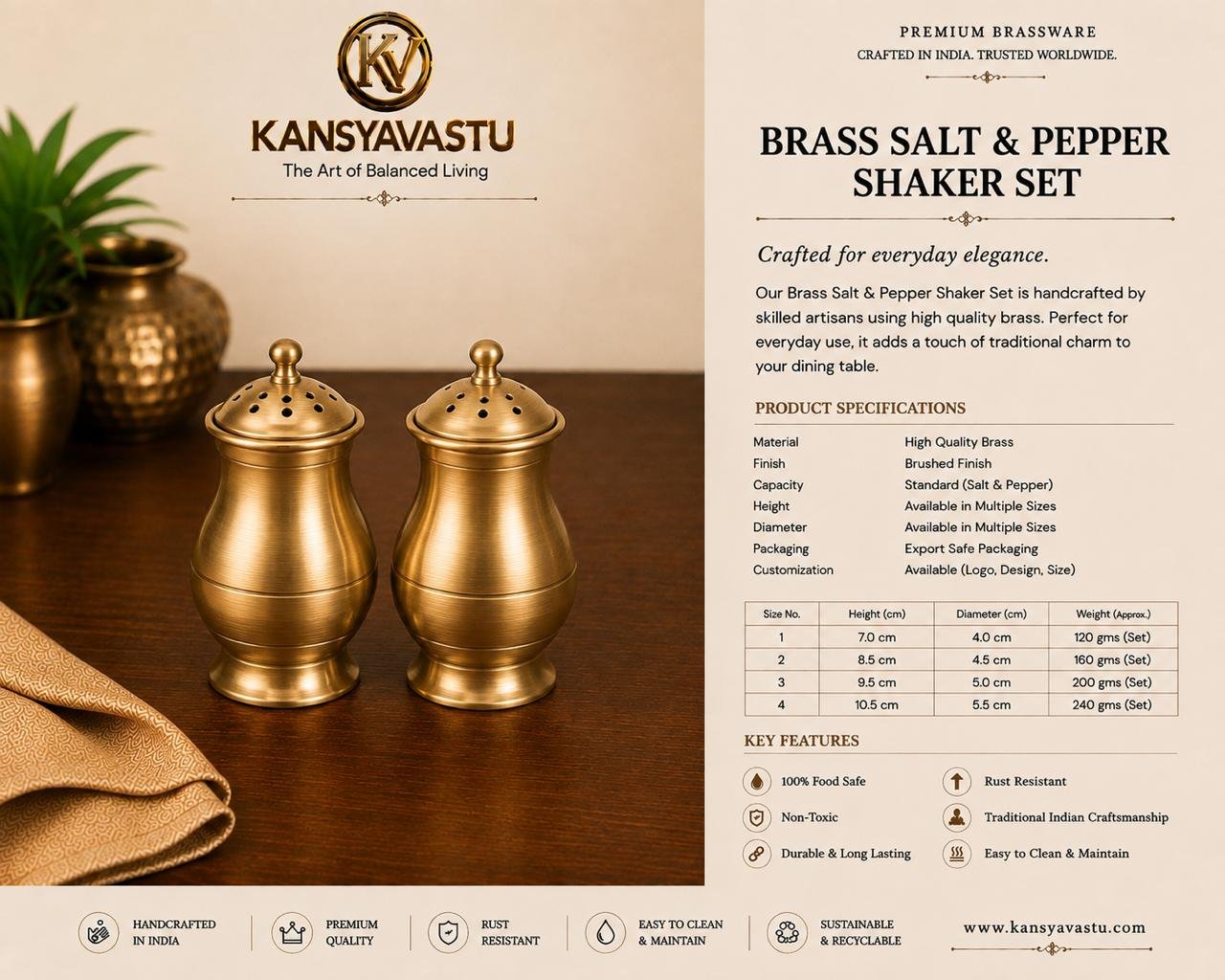 BRASS SALT & PEPPER SHAKER SET