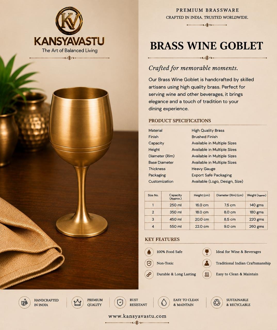 BRASS WINE GOBLET