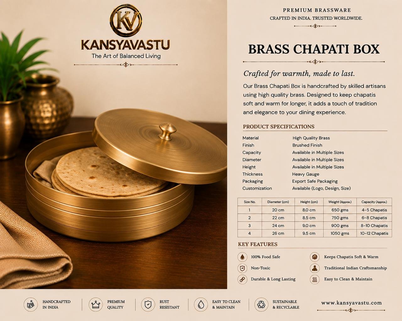 BRASS CHAPATI BOX